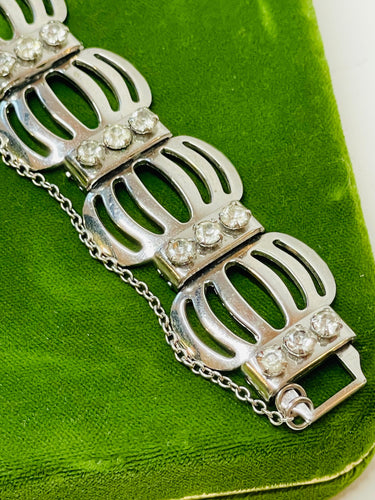 Silver and Rhinestone Bracelet and Earrings set Devil's Details